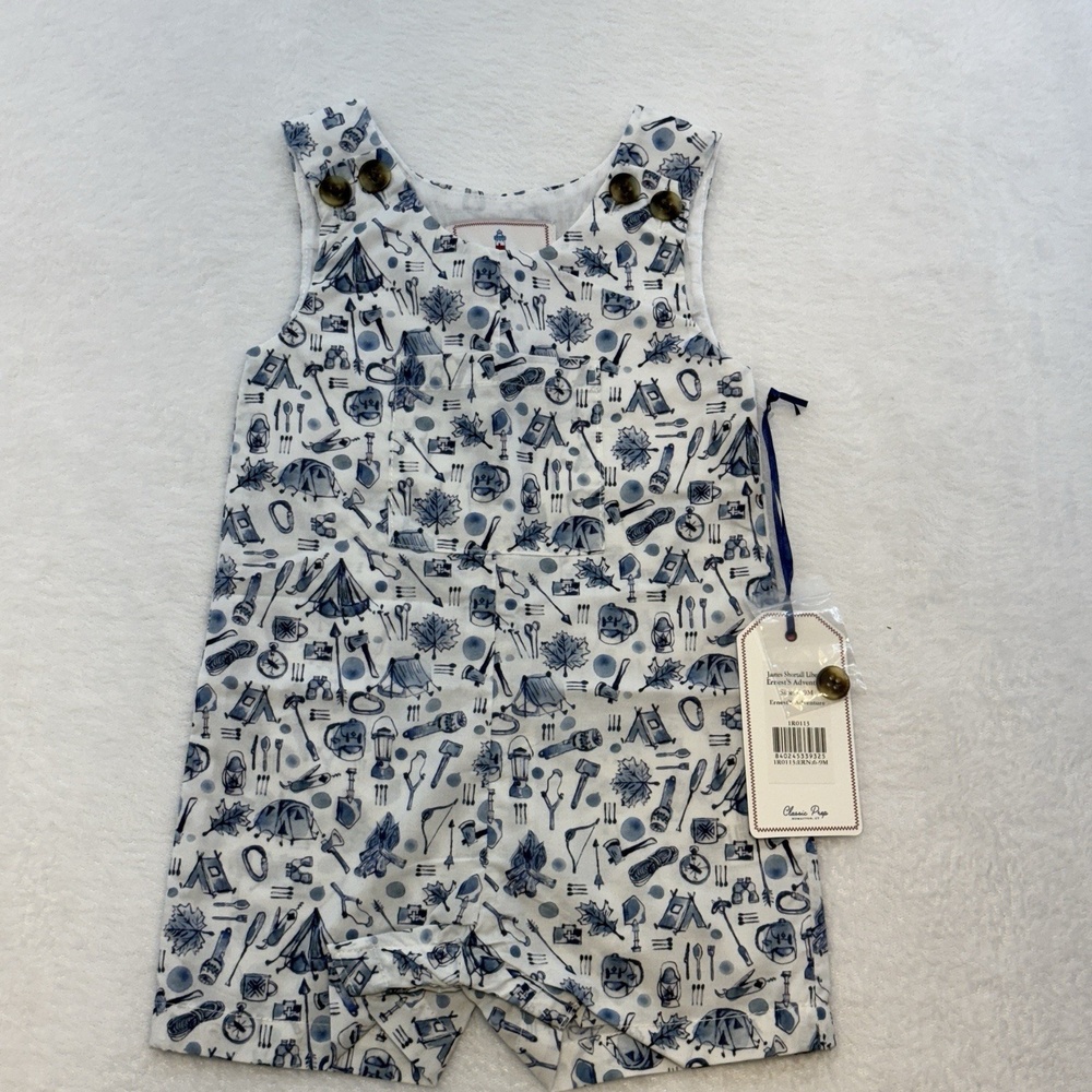 NWT Classic Prep James Shortall Liberty Adventures Camp 6-9 Months Romper Cotton